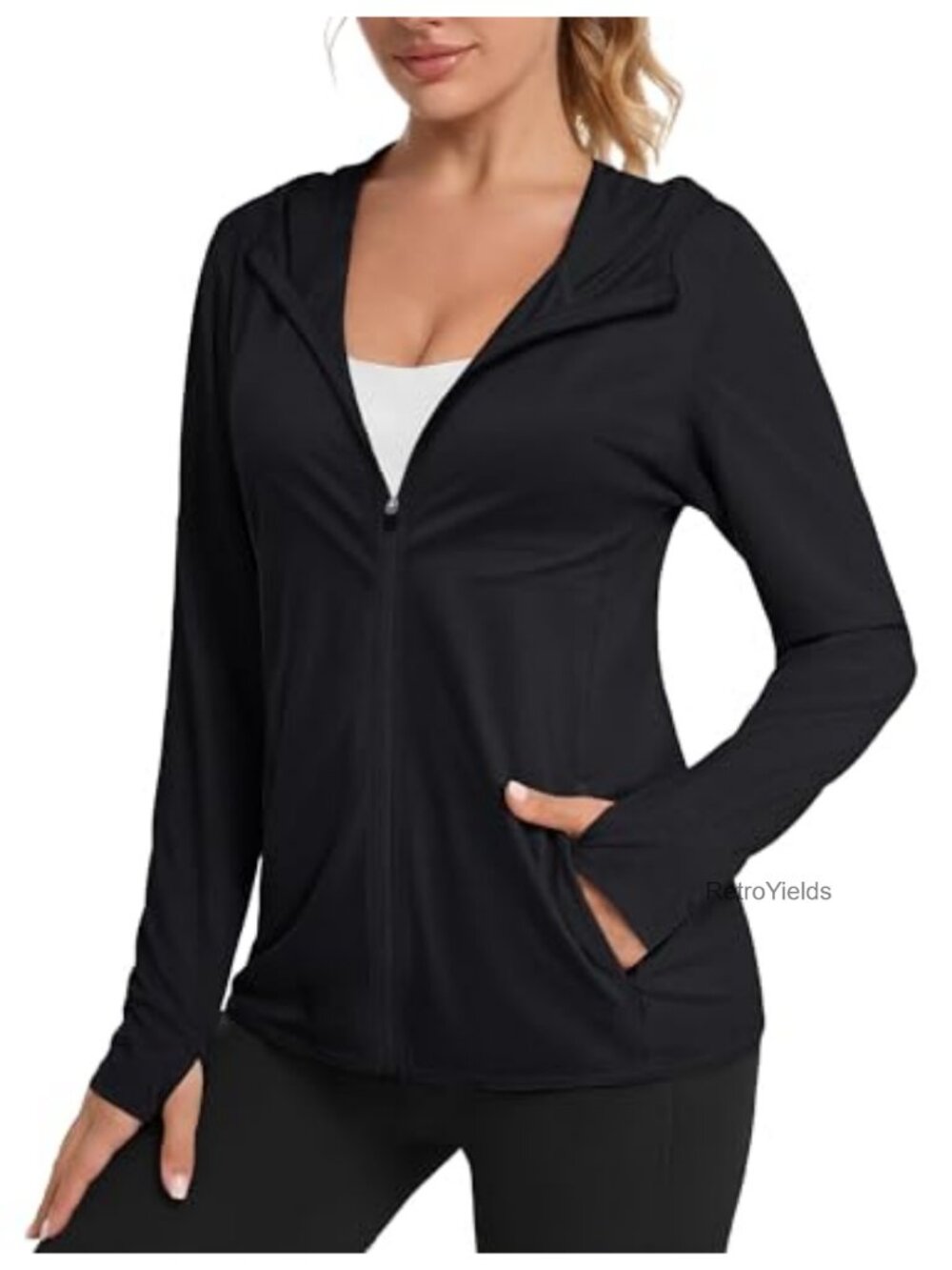 UPF 50+ Sun Hoodie Lightweight Zip Up Long Sleeve Layer for Running Hiking